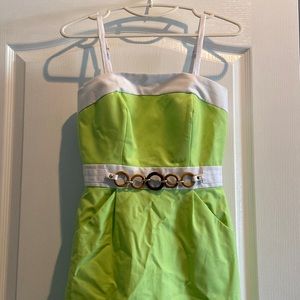 Lime green and white Antonio Melani sundress with removable straps and pockets